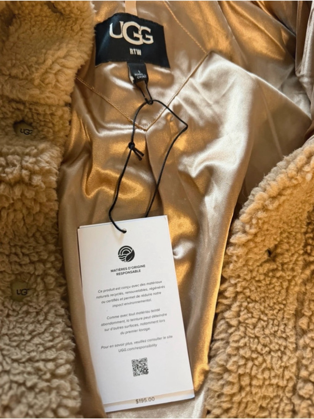 UGG Women's Camel Teddy Sherpa Jacket - Picture 3 of 4
